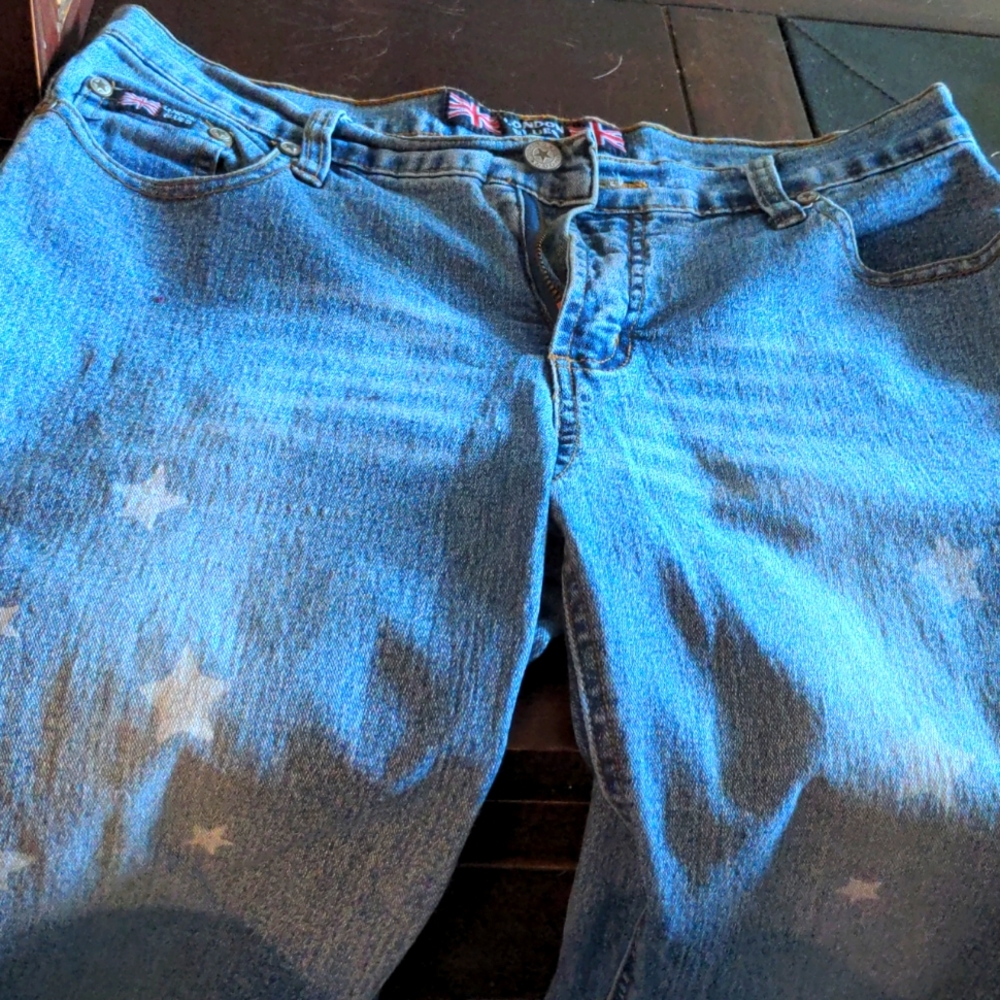 London Blues size 7/8 flared star printed jeans